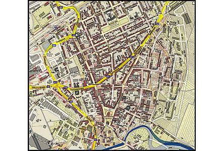 Pekryvná mapa k porovnání polohy ulic v roce 1946 a 2010.