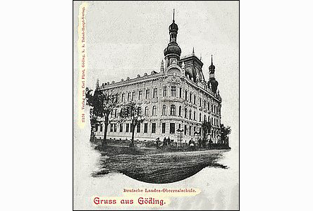 Obchodní akademie, tehdy Nmecká reálka, na pohlednici z roku 1901.
