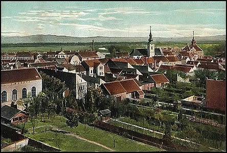 Panorama msta ped 100 léty, foceno z Obchodní akademie v roce 1911.
