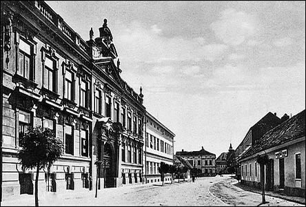 Ulice Dobrovolského, podle domk vpravo velmi stará fotografie.