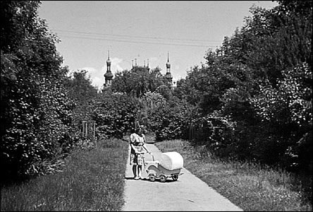 Park Sadová, v r.1946 byly kee tak vzrostlé, e Obch. akademii tém skryly.