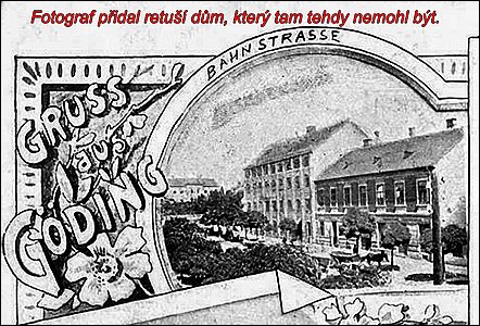 Podivná pohlednice z r. 1898, retuší pidaný dm vedle Hotelu Janeek.
