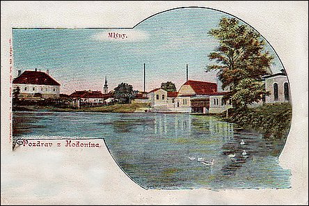 Redlichovy mlýny na pohlednici z roku 1900.