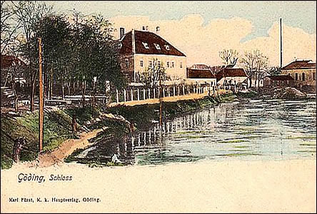 Kolorovaná fotografie zámeku z období asi okolo roku 1920.